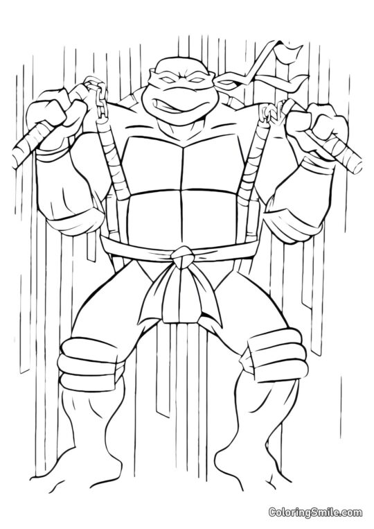 Michelangelo Træner med Nunchucks Michelangelo Træner med Nunchucks - Farvelægningsside