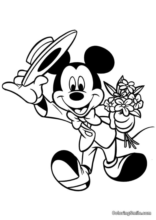 Mickey Mouse-gentleman med blomster - Farvelægningsside