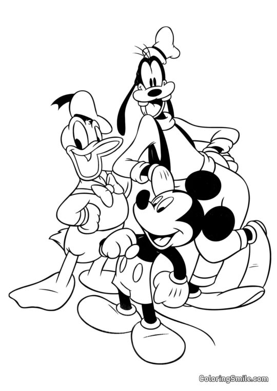 Mickey Mouse, Donald Duck og Goofy - Farvelægningsside