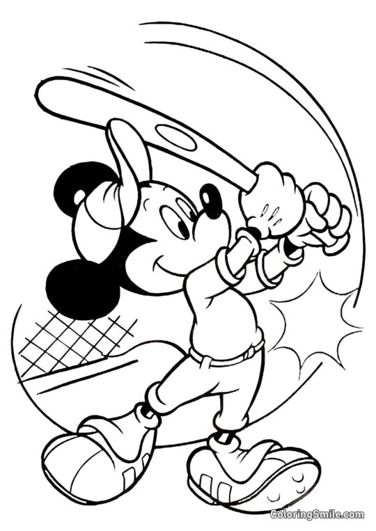 Mickey Mouse med en baseballbat - Farvelægningsside
