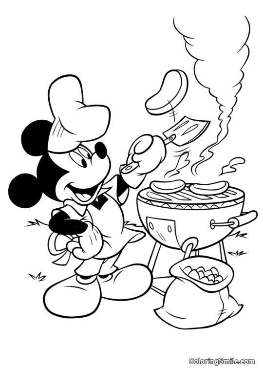 Mickey Mouse og grill - Farvelægningsside