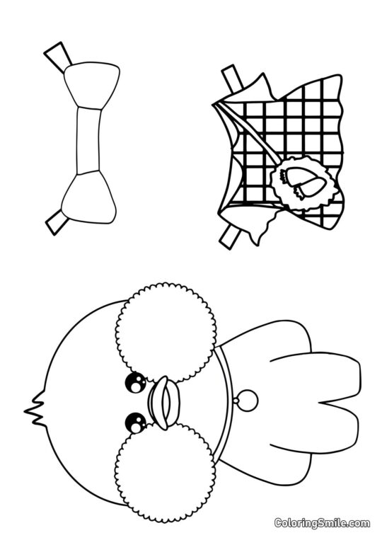 Lalafanfan med tøj (kjole og sløjfe) - Farvelægningsside