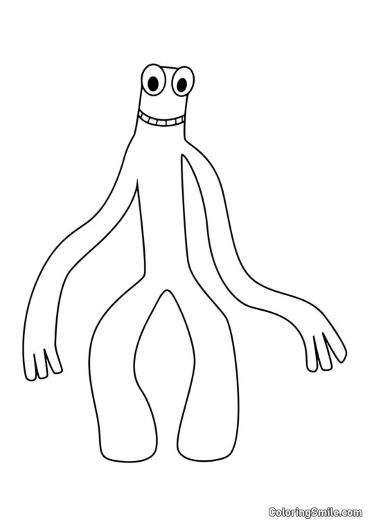 Smilende Grøn fra Rainbow Friends - Farvelægningsside