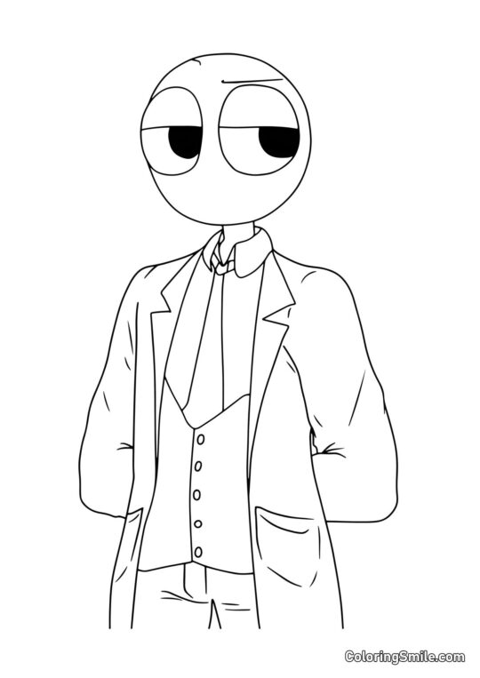 Rød fra Rainbow Friends i en lægekåbe - Farvelægningsside