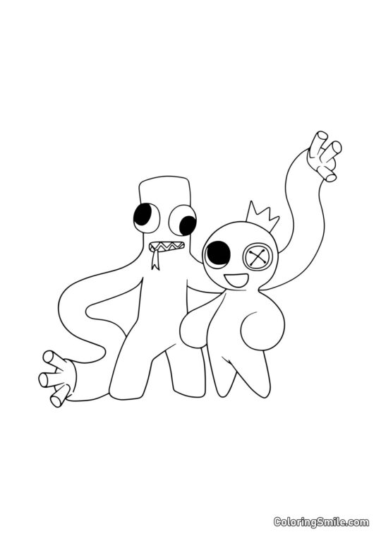 Grøn og Blå fra Rainbow Friends - Farvelægningsside