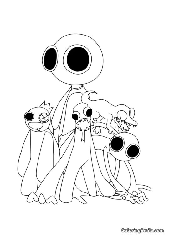 Alle Rainbow Friends helte - Farvelægningsside