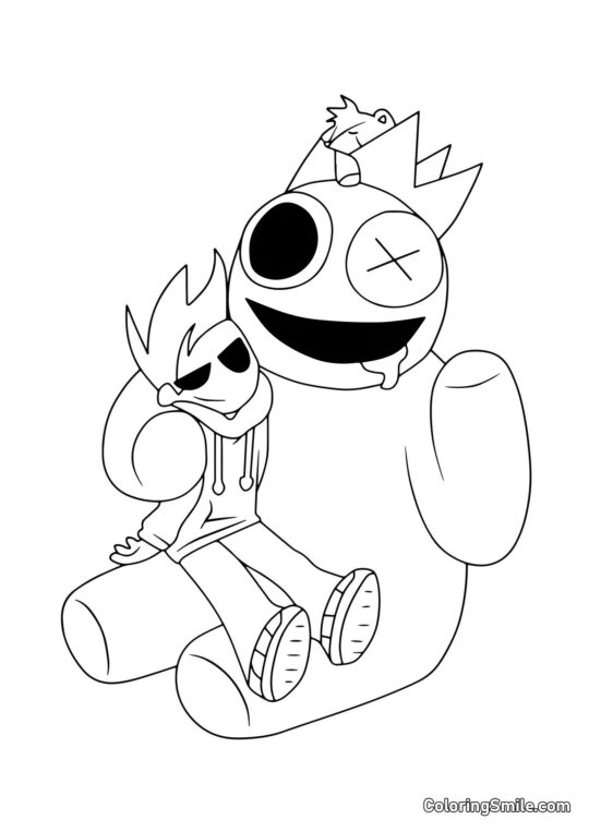 Blå slapper af med en spiller - Farvelægningsside