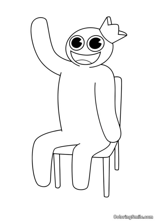 Blå sidder på en stol - Farvelægningsside