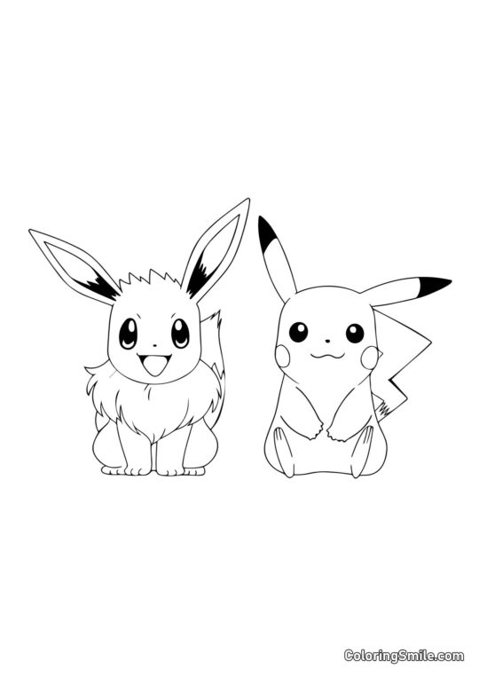 Pikachu og Eevee - Farvelægningsside
