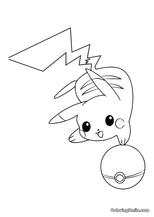 Pikachu og Pokeball - Farvelægningsside