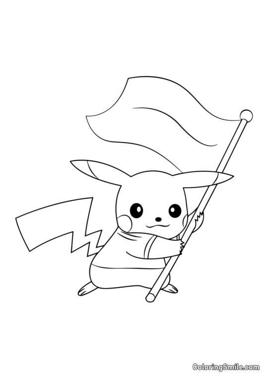 Pikachu med Flag - Farvelægningsside