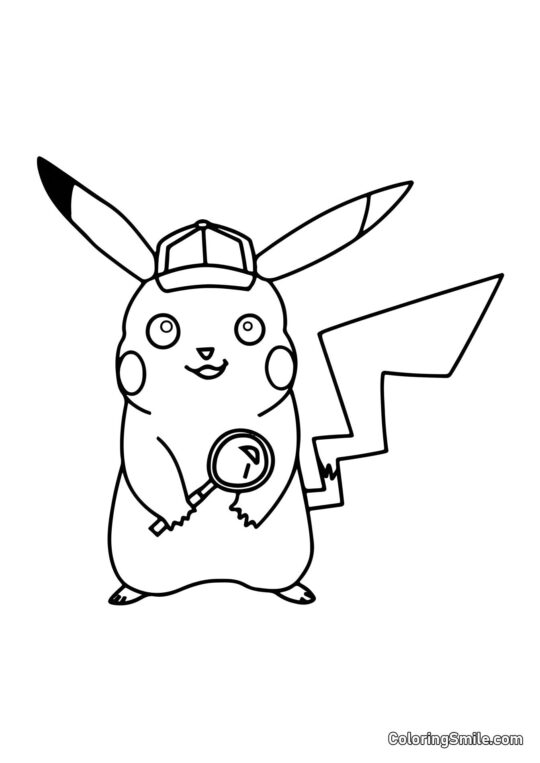 Pikachu i Detektiv Kostume - Farvelægningsside