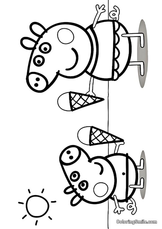 Peppa og George med Is - Farvelægningsside