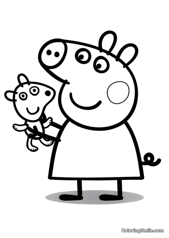 Peppa med en Teddybjørn - Farvelægningsside