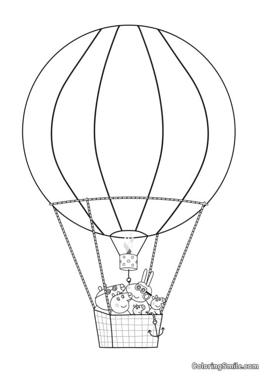 Peppa i en Varmluftballon - Farvelægningsside