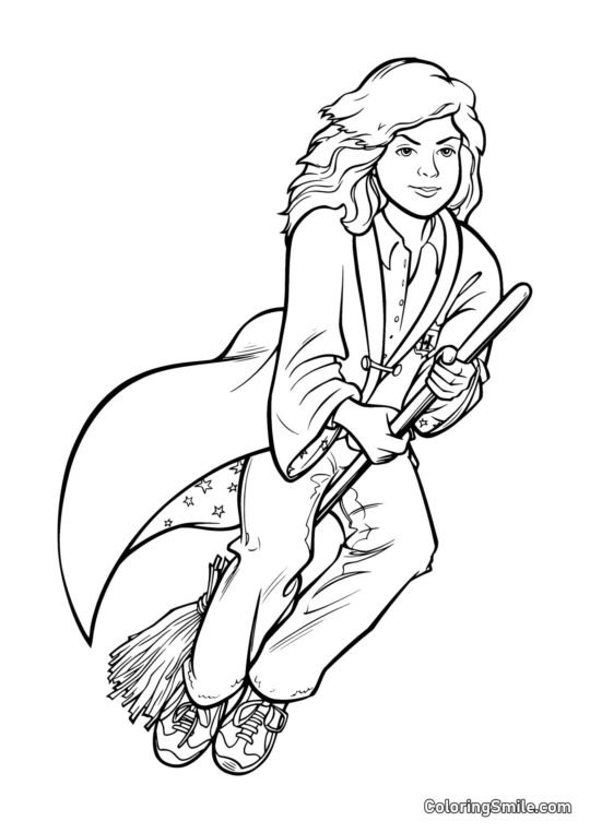 Tegneserie Hermione på en Kost Tegneserie Hermione på en Kost - Farvelægningsside