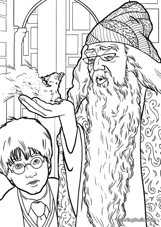 Dumbledore Viser Harry Fugl Føniks Dumbledore Viser Harry Fugl Føniks - Farvelægningsside