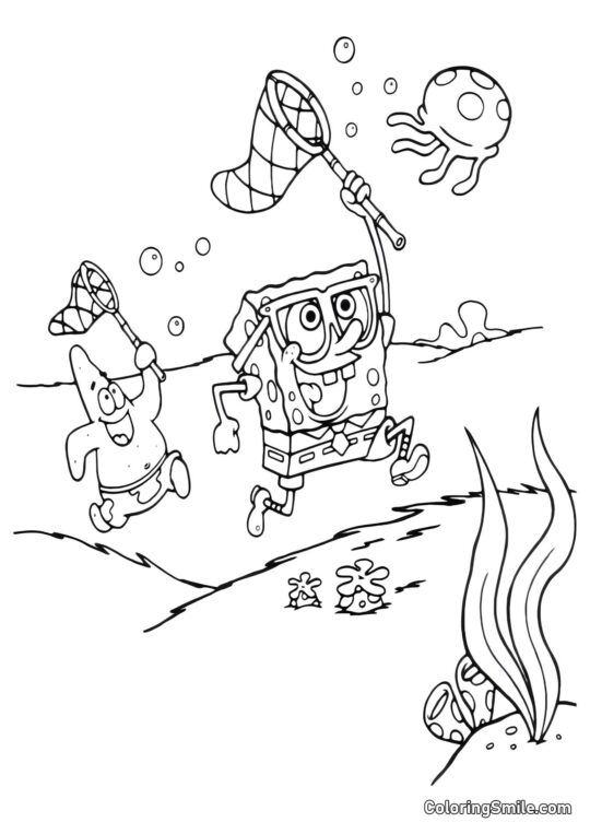 Blæksprutte Squidward faldt af cyklen - Farvelægningsside