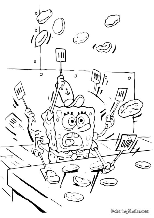 Blæksprutte Squidward tænker - Farvelægningsside