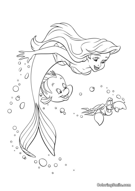 Havfrue, Sebastian og Flounder Havfrue, Sebastian og Flounder - Farvelægningsside