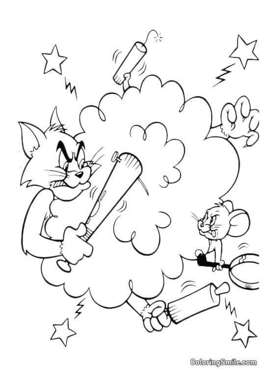 Åh hvor vrede Tom og Jerry er - Farvelægningsside
