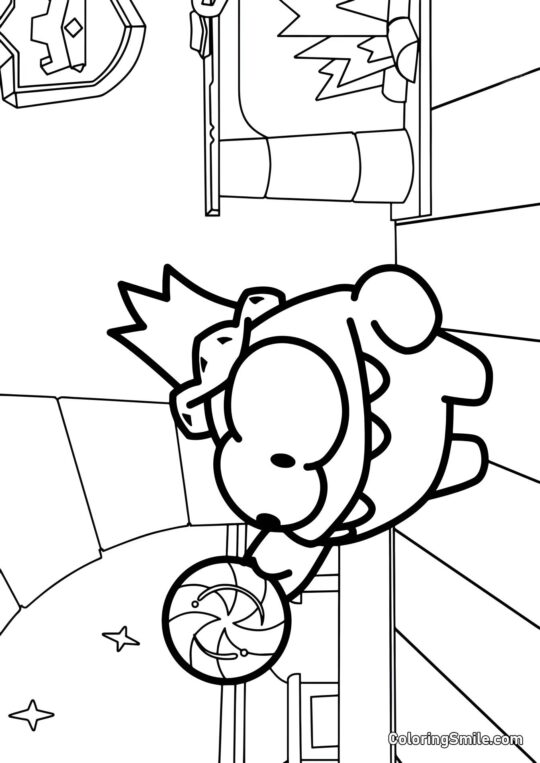 Kongen Om Nom med en Slikkepind - Farvelægningsside