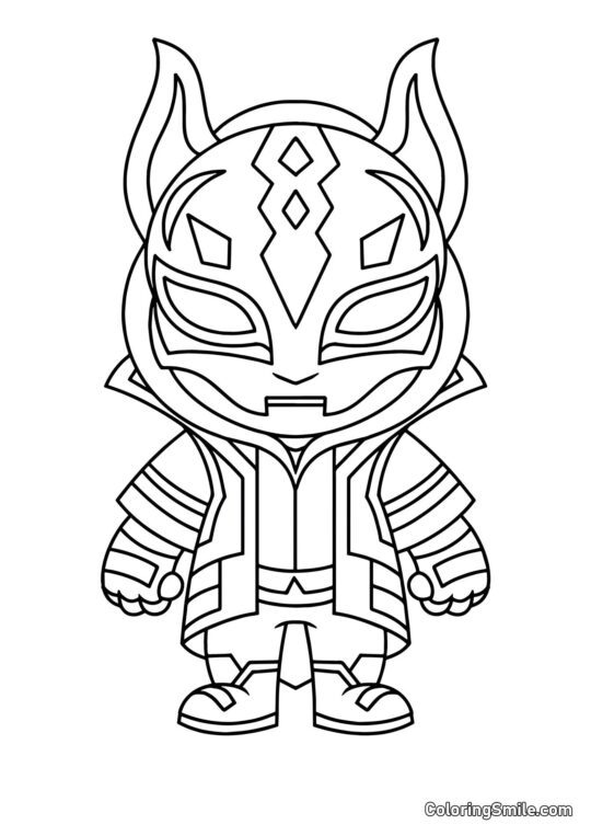 Fortnite Chibi Ronin i Maske - Farvelægningsside