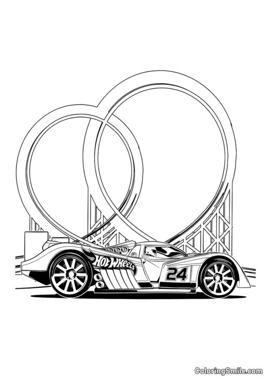 Hot Wheels med bane baggrund - Farvelægningsside
