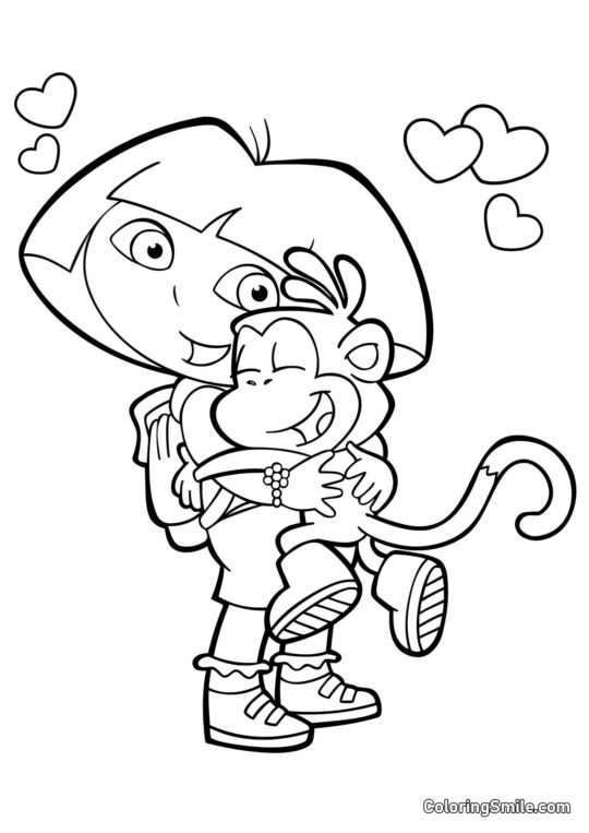 Dora krammer en abe Dora krammer en abe - Farvelægningsside