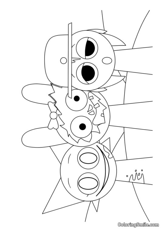 Skræmmende Sprunki Venda, Pinky, og Tanner - Farvelægningsside