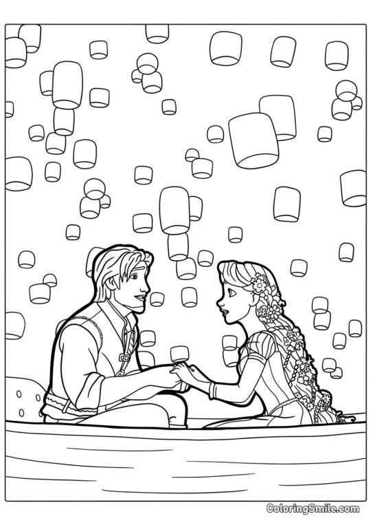 Eugene, Rapunzel, og Lanterner Eugene, Rapunzel, og Lanterner - Farvelægningsside