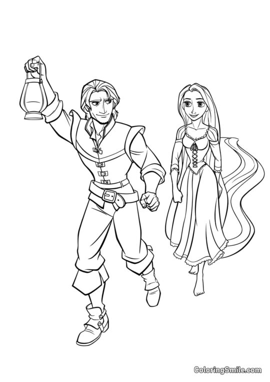 Rapunzel og Flynn på Vejen Rapunzel og Flynn på Vejen - Farvelægningsside