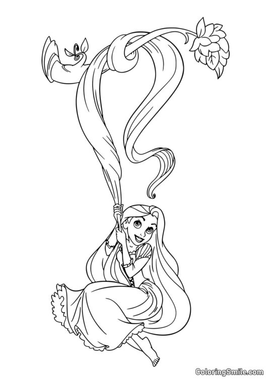 Rapunzel Hængende på Gren Rapunzel Hængende på Gren - Farvelægningsside