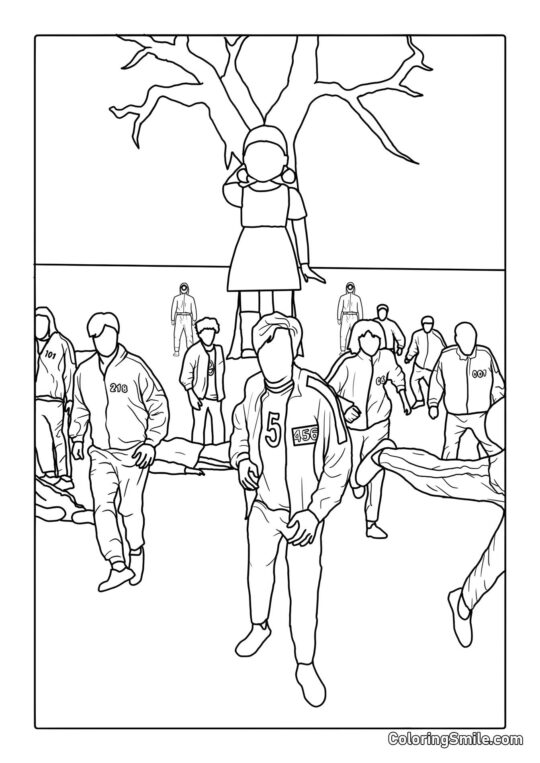 Rødt Lys Grønt Lys (Første Squid Game) - Farvelægningsside