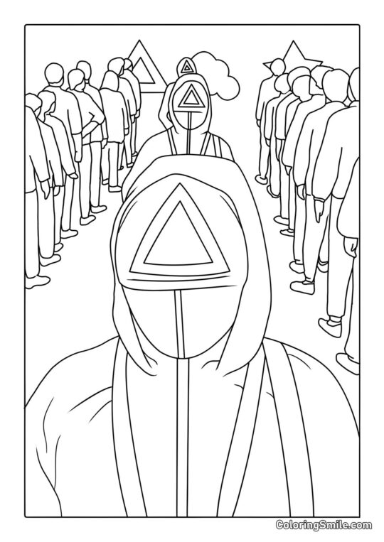 Spillere og Vagter fra Squid Game - Farvelægningsside