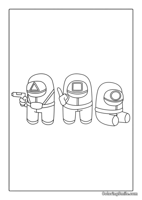 Vagter fra Squid Game i Among Us Stil - Farvelægningsside