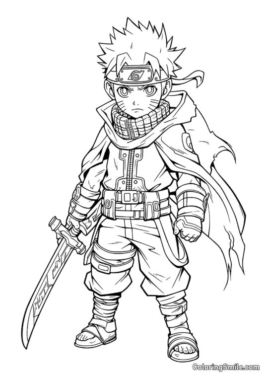 Sød Naruto med Klinge - Farvelægningsside