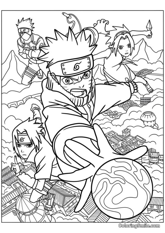 Naruto, Sasuke, Sakura og Kakashi i Kamp - Farvelægningsside