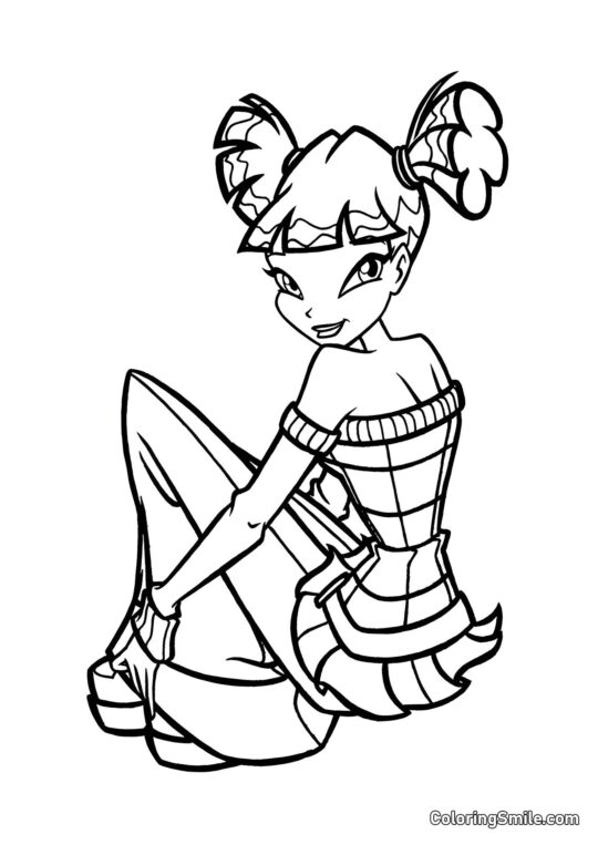 Winx Musa Sidder på Gulvet Winx Musa Sidder på Gulvet - Farvelægningsside