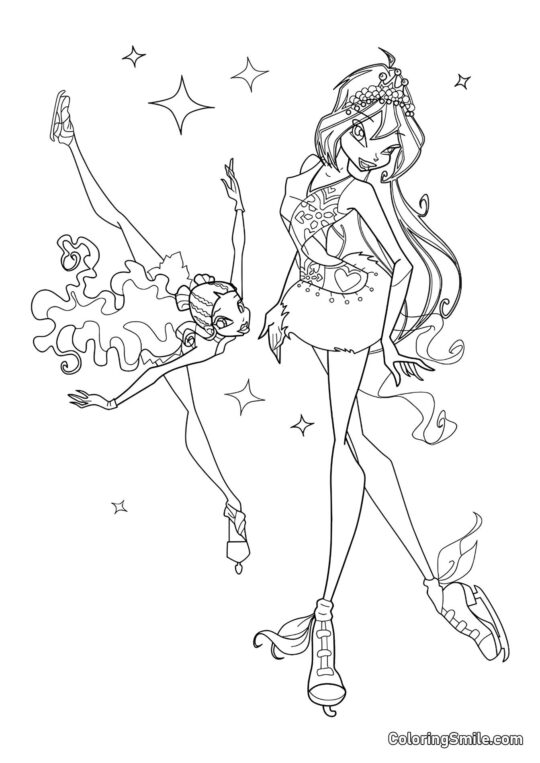 Layla og Bloom på Rulleskøjter Layla og Bloom på Rulleskøjter - Farvelægningsside