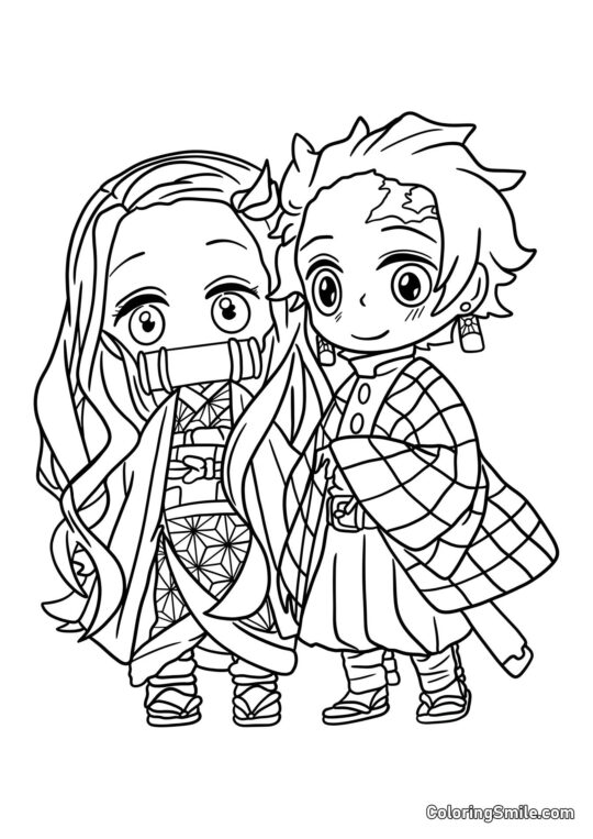 Chibi Tanjiro og Nezuko Chibi Tanjiro og Nezuko - Farvelægningsside
