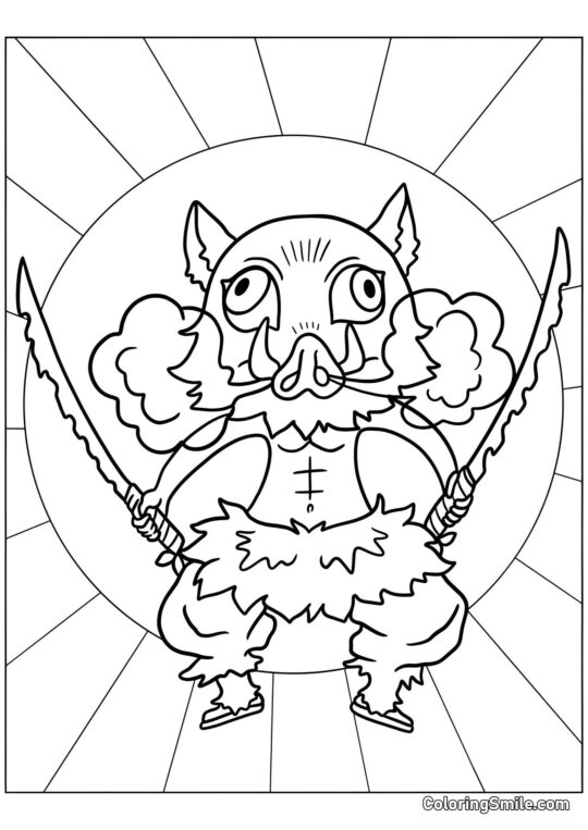 Inosuke Hashibira med to sværd Inosuke Hashibira med to sværd - Farvelægningsside