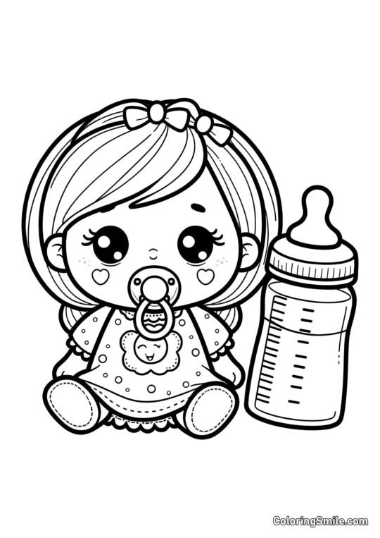 Dukke med Sut og Flaske Dukke med Sut og Flaske - Farvelægningsside