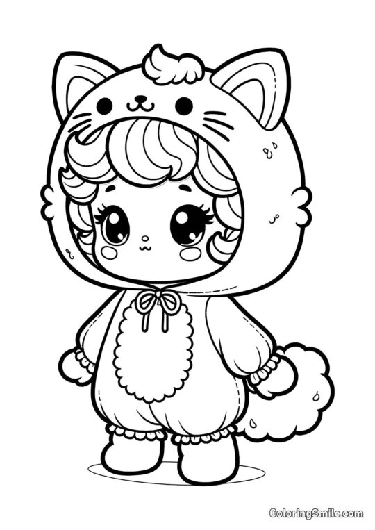 Dukke i Kattekostume Dukke i Kattekostume - Farvelægningsside