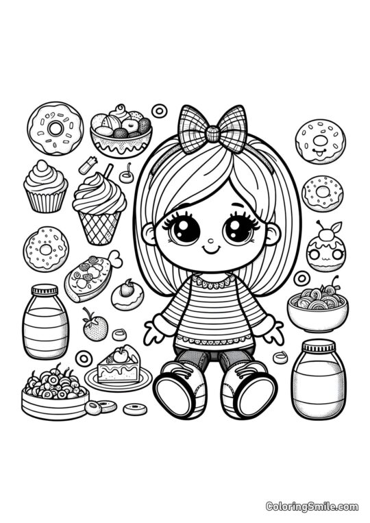 Dukke med Godbidder Dukke med Godbidder - Farvelægningsside