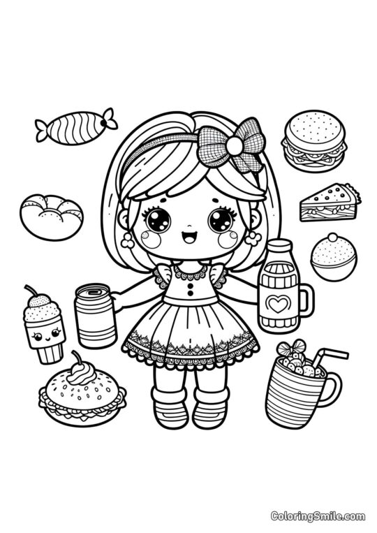 Dukke med Mad Dukke med Mad - Farvelægningsside