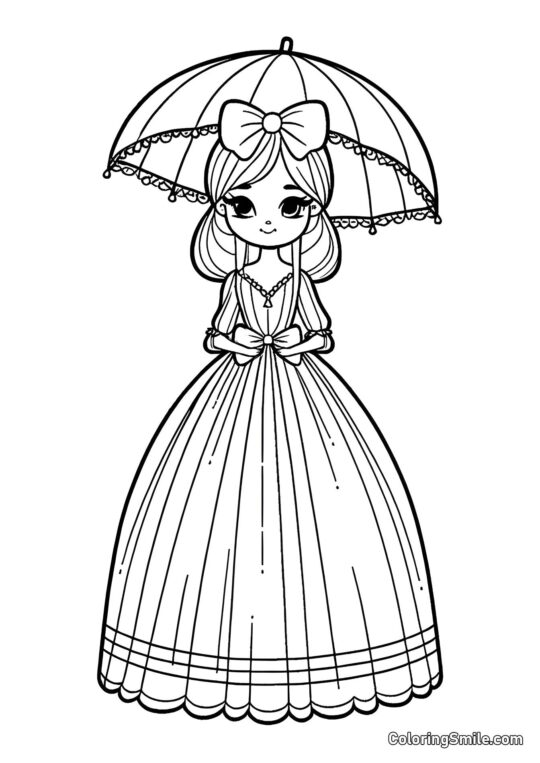 Dukke med Paraply Dukke med Paraply - Farvelægningsside