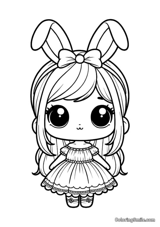 Sød Dukke med Kaninører Sød Dukke med Kaninører - Farvelægningsside