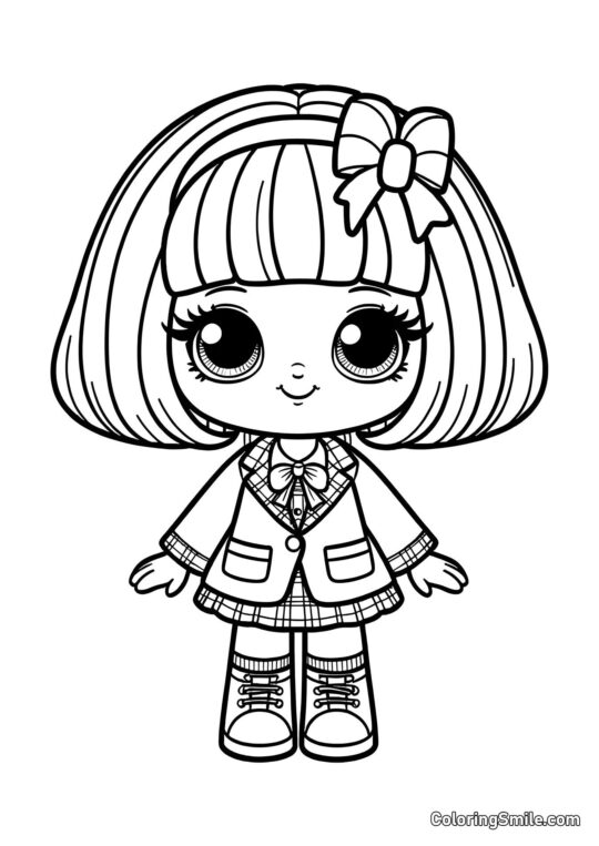 Skolepige Dukke Skolepige Dukke - Farvelægningsside