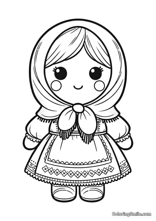 Dukke med Tørklæde Dukke med Tørklæde - Farvelægningsside